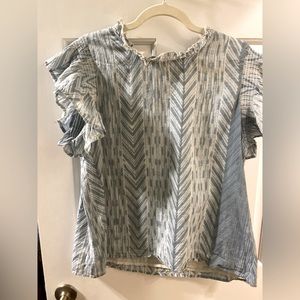 Blue THML Flutter Sleeve Top in Size Large